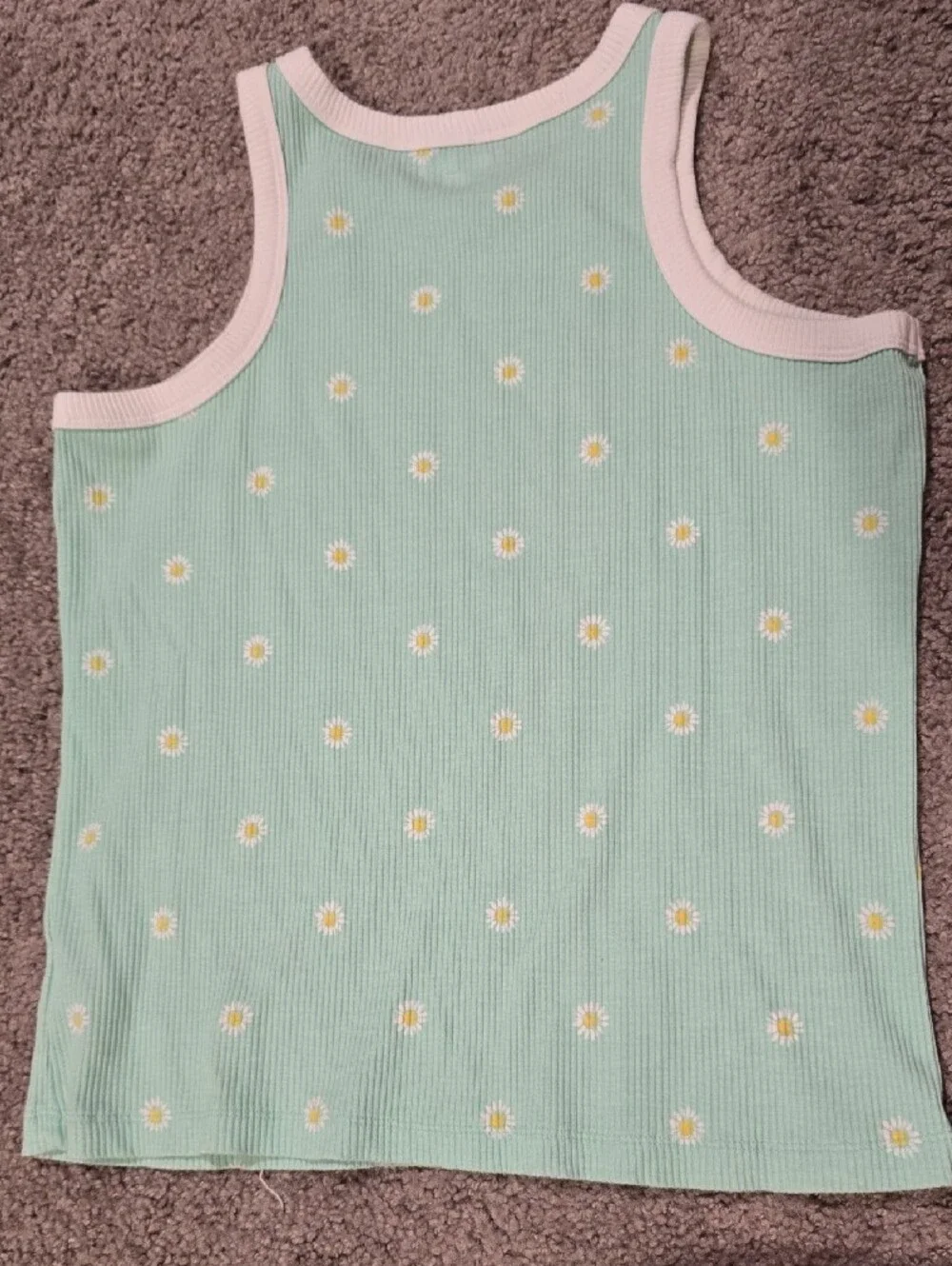 Old Navy Mint Green Daisy Ribbed Tank with White Trim